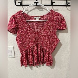American Eagle Outfitters Red Floral Blouse